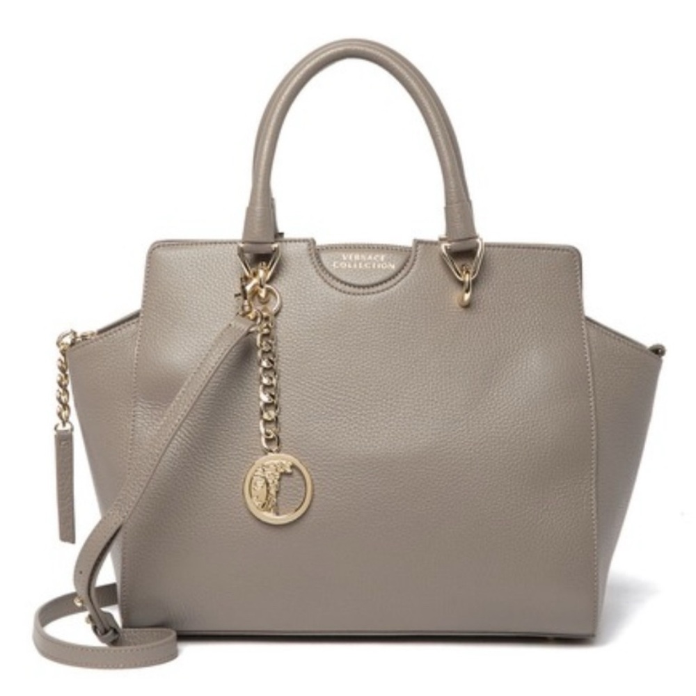 Versace Collection Saffiano Grey Satchel Tote Leather  w/Duster Bag